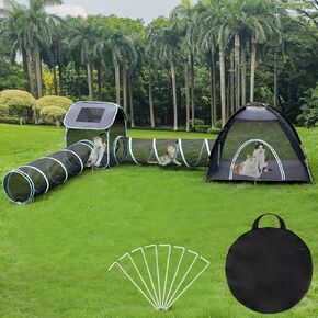 Rypet Outdoor Cat Tunnel 4-in-1 Cat Outdoor Enclosure for Indoor/Outdoor Cats Cat Tents for Outside Including 2 Tents and 2 Tunnels for Cats and Other Pets
