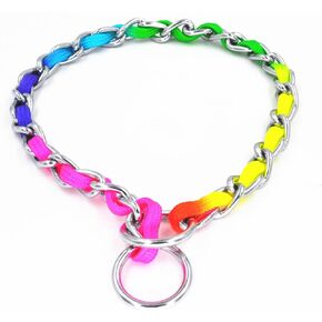 Rainbow Color Stainless Steel P Chock Metal Chain Training Dog Pet Collars Necklace Walking Training Pet Supplies for Small Medium Large Dogs/M