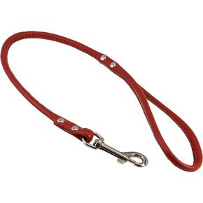 Round Genuine Rolled Leather Dog Short Leash 24" Long 3/8" Wide Red for Medium Breeds
