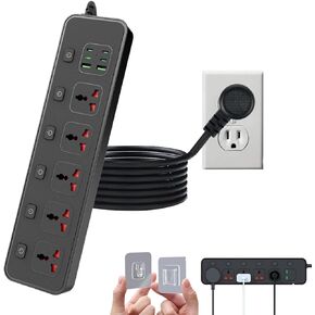 USB C Power Strip with Individual Swtich, Jumpso 6ft Universal Extension Cord with 5 Outlets and 2 USB 4 USB C Ports, Flat Plug, Max 3000w, 110-240v, Multiple Outlets Extender for Office Travel