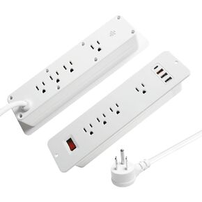 8 منافذ قطاع طاقة مجوف مزدوج الجانب مع USB C PD 20 وات، موسع طاقة سطح المكتب سريع الشحن مدمج أسفل المكتب، منافذ طاقة متعددة، قابس مسطح لدرج خزانة طاولة الأثاث