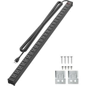24 Outlet Metal Power Strip, Extra Long Heavy Duty Power Strip with 10FT Extension Cord, Mountable Power Strip for Warehouse Garage Workench, ETL Listed, Black