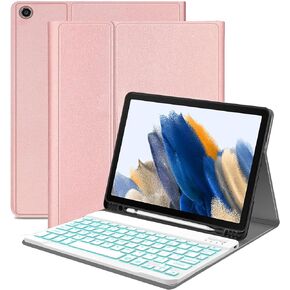 حافظة لوحة مفاتيح Samsung Galaxy Tab A8 مقاس 10.5 بوصة موديل 2022 (SM-X200/X205/X207)، غطاء ناعم نحيف مع حامل قلم S مدمج، لوحة مفاتيح بلوتوث لاسلكية قابلة للفصل، 7 ألوان خلفية، وردي in Kuwait