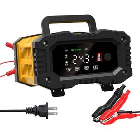 TPE 10Amp Intelligent Battery Charger with LCD Display - Portable LiFePO4/Lead-Acid Battery Charger for 12V/24V Auto Maintenance