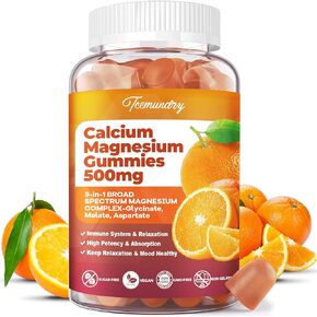 Calcium Magnesium Gummies High Absorption Calcium 600 mg with Magnesium 500 mg and Vitamin D3 & K2 for Women Men & Teens Support Bone, Teeth, Muscles, Energy & Immune (60 Count)