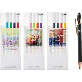 Uni EMOTT Color Mechanical Pencil Assorted 12 Colors Set (Refresh color, Tropical color, Nostalgic color) Japan import With Kanji LOVE Sticker, 6.5 x 7.05 x 0.85 in
