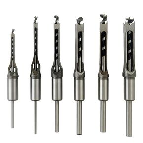 6pcs Square Hole Mortise Chisel Drill Bit Tools, 5/8" 9/16" 1/2" 3/8" 5/16" 1/4" for Precise Woodworking