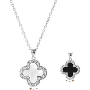 Four Leaf Studded Clover Necklace | Double Sided Clover Necklace White & Black Necklace for Women & Girls | Lovely Gift