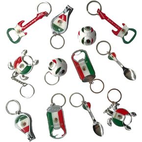 12 Pack Mexican Keychain Souvenirs Metal Keychain Ring Bundle Bulk Includes Nail Clipper Bottle Opener Soccer Ball Spoon And More