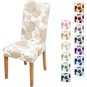Gibelle Dining Room Chair Covers Set of 4, Soft Stretch Kitchen Chair Covers Slipcover Protector, Removable Washable Geometric Parson Chair Covers 4 Pack, Beige