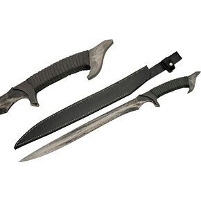 SZCO Supplies 29.5" Hand Forged Full Tang Replica Medieval Saber Sword with Leather Sheath, Black