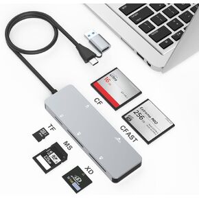 CFast Card Reader, USB 3.0 USB C CFast 2.0 Card Reader,5Gbps Aluminum High Speed CFast Memory Card Adapter CFast/CF/SD/TF/XD for SanDisk,Lexar,Transcend,Sony Card,Read 5 Card Simultaneously