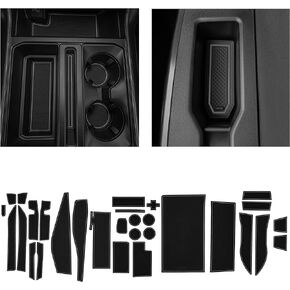 CupHolderHero يناسب ملحقات Ford F150 2021-2023، حشوات حامل أكواب داخلية فاخرة مضادة للانزلاق ومضادة للغبار، وسجادات وحدة التحكم المركزية، وبطانات جيب الباب، مجموعة 38 قطعة (دلو SuperCrew) (زخرفة برتقالية) in Kuwait