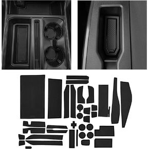 CupHolderHero يناسب ملحقات Ford F150 2021-2023، حشوات حامل أكواب داخلية فاخرة مضادة للانزلاق ومضادة للغبار، وسجادات وحدة التحكم المركزية، وبطانات جيب الباب، مجموعة 38 قطعة (دلو SuperCrew) (زخرفة برتقالية)