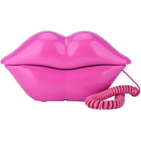 ASHATA Landline Telephone,Corded Telehone Funny Rose Red Lip Plastic Telephone Wire Landline Phone for Home Decoration,for Your Friend
