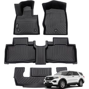 Floor Mats Custom for Ford Explorer 2011-2014 7 Passenger Models Bench Seat All Weather Protection TPE Waterproof Non-Slip Durable Floor Liners Fits Front& 2nd&3rd Row Accessories Black