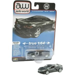 Auto World x Premium Hobbies Matte Black 2020 Corvette C8 1:64 Diecast Car CP7812
