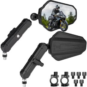 KEMIMOTO Motorcycle Side Mirrors M8 M10 Bolt Handlebar Mount Adjustment Universal Motorcycle Rearview Mirrors Convex Foldable 360 Degrees