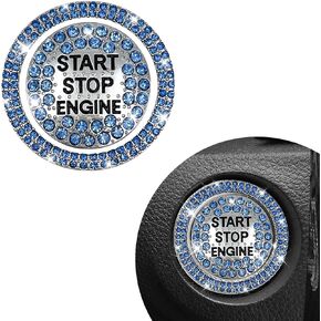Bling Car Push Start Button Sticker, Sparkling Crystal Rhinestone Engine Start Ring Decal, Anti-Scratch Auto Key Ignition Knob Ring Cover, Interior Car Accessories (White, Non-Perforated)