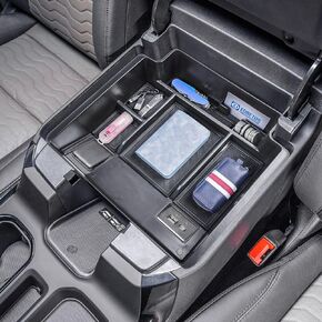 EDBETOS 2022+ Refreshed Full Console Tray Compatible with 2023 2024 GMC Sierra 1500/Chevy Silverado 1500 and 2024 2500HD 3500HD Organizer Storage (Full Console w/Bucket Seats ONLY), Black