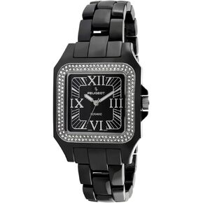 Peugeot Swiss Women Genuine Ceramic Watch - Square Case with Swarovski Crystal Bezel and Bracelet