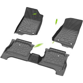 سجادات أرضية مناسبة لسيارة Jeep Gladiator 2020 2021 2022 2023 2024، بطانات أرضية TPE مناسبة لجميع الأحوال الجوية، سجادات سيارة للصف الأمامي والثاني (أسود، مجموعة من 3) in Kuwait