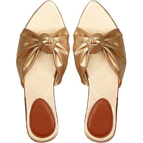 GORGLITTER Women's Pointed Toe Flat Sandals Ruched Knot Cute Sandals Dressy Slip On Slide Sandals