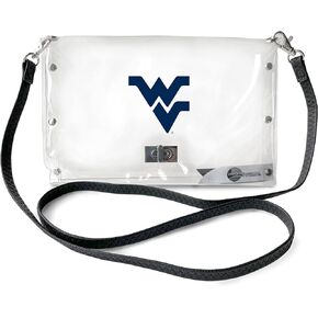 Littlearth Womens NCAA West Virginia Mountaineers Clear Envelope Purse with Black Fashion Strap, Clear, 10" x 6.5" x 0.5"
