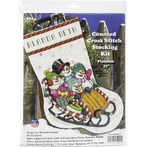 Design Works Crafts Snow Sledding Counted Cross Stitch Stocking Kit, White