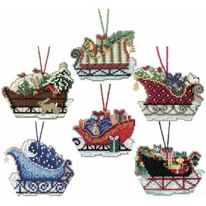 Sleigh Ride Cross Stitch Ornament Kits Mill Hill 2017 (Set of 6: Celestial, Evergreen, Toyland, Traditional, Vintage, Woodland)