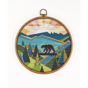 Great Smoky Mountains National Park K460 Counted Cross Stitch KIT. Threads, Needles, 2 Fabrics, Threader, Clippers and 4 Printed Color Patterns. Embroidery Pattern Kit