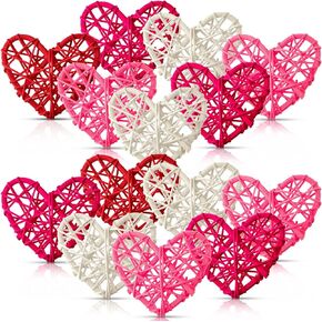 Heart Vase Filler Rattan Hearts Large Wicker Rattan Balls Heart Vase Filler Decor Heart Shaped Natural Wicker Balls Rattan Twig Decorative for Wedding Birthday Party Valentine's Day (16 Pieces)