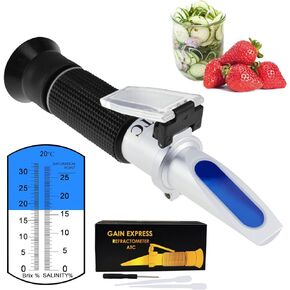 2-in-1 Brix Salinity Refractometer Dual Scale 0-32% Brix & 0-28% Salinity with ATC Sodium Chloride in Food Salt Seawater Brine Beer fruits Cutting Liquid