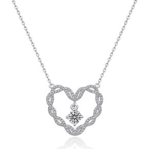 Moissanite Necklace for Women-18K White Gold Plated 925 Sterling Silver Stackable Necklace- Moissanite Diamond Heart Necklace-D-Color-VVS1 Jewelry for her Anniversary,Wedding,Birthday Gift