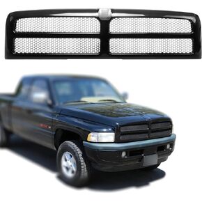 CarPartsDepot Black Frame Honeycomb Mesh Style Front Upper Grille Grill Fit For 1994-2002 Dodge Ram 1500 2500 3500 Pickup Truck, CH1200188 5EZ51RX8