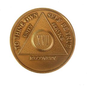 17 Year AA Medallion Traditional Bronze Raised Center Sobriety Chip