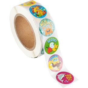 Juvale 1000 ct Teacher Reward Stickers for Kids Toddlers, Motivational Classroom Sticker Roll for School Student Encouragement, 8 Animals Designs, 1.5 in