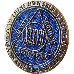 37 Year AA Medallion Dusty Blue Color Gold Plated Chip XXXVII