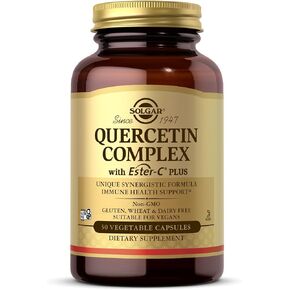 SOLGAR Quercetin Complex with Ester-C Plus - 50 Vegetable Capsules - Immune Health Support - Gentle on The Stomach Vitamin C - Non-GMO, Vegan, Gluten Free, Kosher - 25 Servings