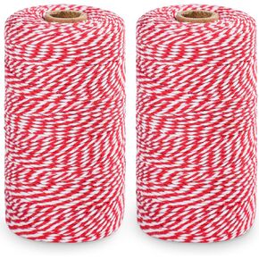 XKDOUS 984ft 2 Rolls Bakers Twine, 2MM Natural Cotton String for Christmas Craft, Gift Wrapping and Home Decor(Red White)