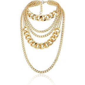Punk Chunky Necklaces Layered Cuban Link Chain Statement Necklace Gold Silver Layered Necklace Jewelry for Women and Girls
