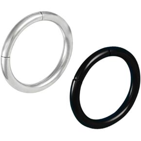 Set of 2 Seamless Cartilage Hoop Earrings: 16g 8 mm (5/16 Inch) Surgical Steel & IP Plated Black Hoops
