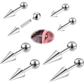 BodyAce Spike Flat Back Earrings Lip Rings, Internal Threaded Spike Helix Tragus Studs 16G 18G Cartilage Earrings, Rook Lobe Lip Piercing Ear Jewelry