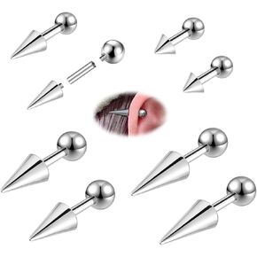 BodyAce Spike أقراط خلفية مسطحة حلقات الشفاه، مسامير داخلية ملولبة هيليكس تراغوس ترصيع 16 جرام 18 جرام أقراط غضروف، روك لوب شفة ثقب الأذن مجوهرات