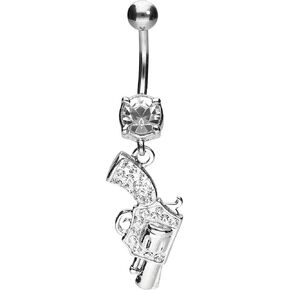 PIERCINGLINE 316L Surgical steel belly button ring dangle with brass design GUN Navel Ring Belly Piercing 14G