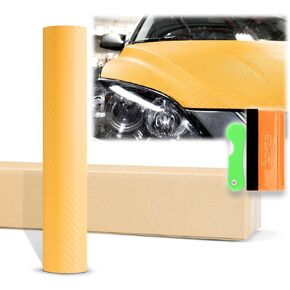 12"x60" (1FTx5FT) Yellow 3D Carbon Fiber Textured Matte Flat Vinyl Wrap Auto Car Sticker Decal Film Sheet Bubble Free Air Release Technology with Tool Kit