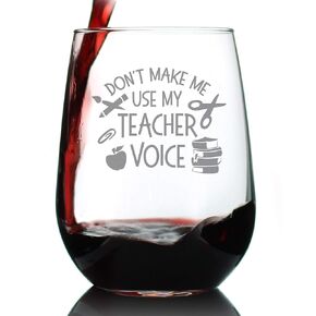 Teacher Voice – Stemless Wine Glass - Cute Funny Teacher Gifts for Women - Fun Unique Teacher Decor - Large