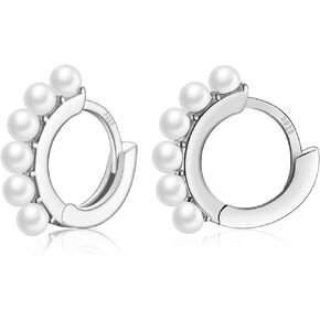 Sterling Silver Pearl Earrings for Women | Small Silver Hoop Earrings | Hypoallergenic Huggie Earrings Jewellery Gifts for Girls