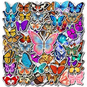 50 PCS Butterfly Stickers Pack Butterflies Vinyl Decals Colorful Lovely Waterproof Patches Laptop Notebook Scrapbook Car Water Bottle Envelope Gift for Adults Teens