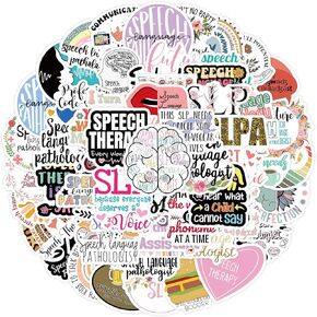 60 PCS Speech Language Pathologist Stickers - Waterproof Vinyl SLP Sticker Decal for Water Bottle, Laptop, Scrapbooking, Skateboard, Car, Luggage, Helmet